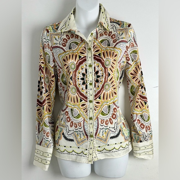 Rachel Zoe Cream and White Fitted Button Down Shirt - Picture 1 of 7
